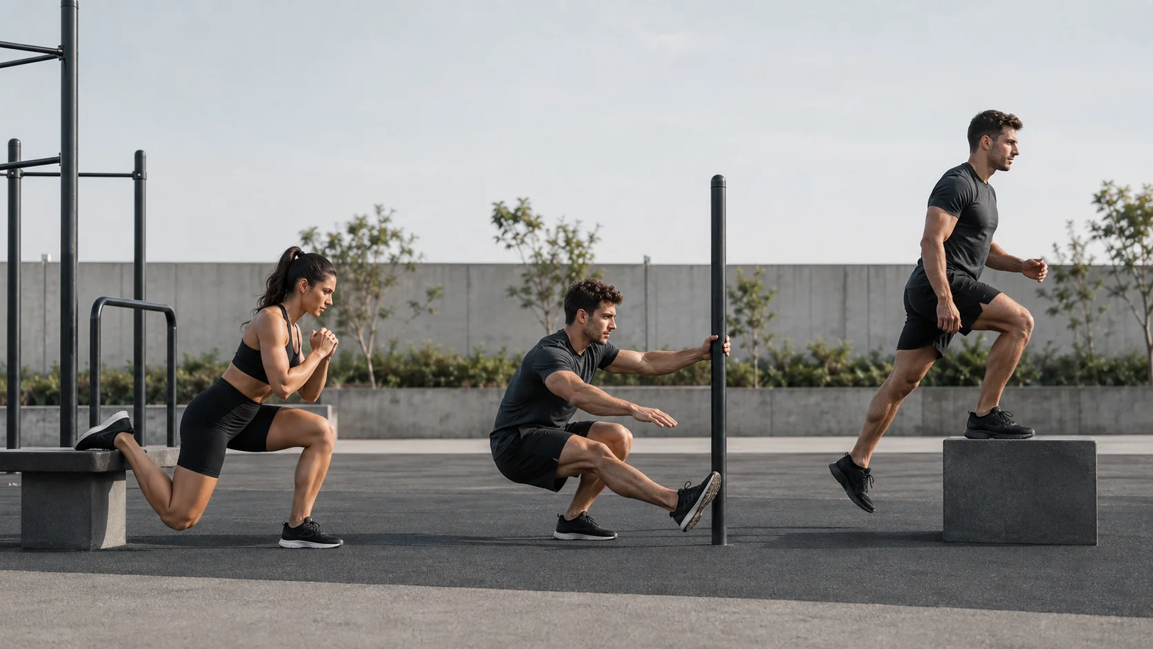Sentadilla búlgara, pistol squat asistida y step-up para piernas en calistenia intermedia