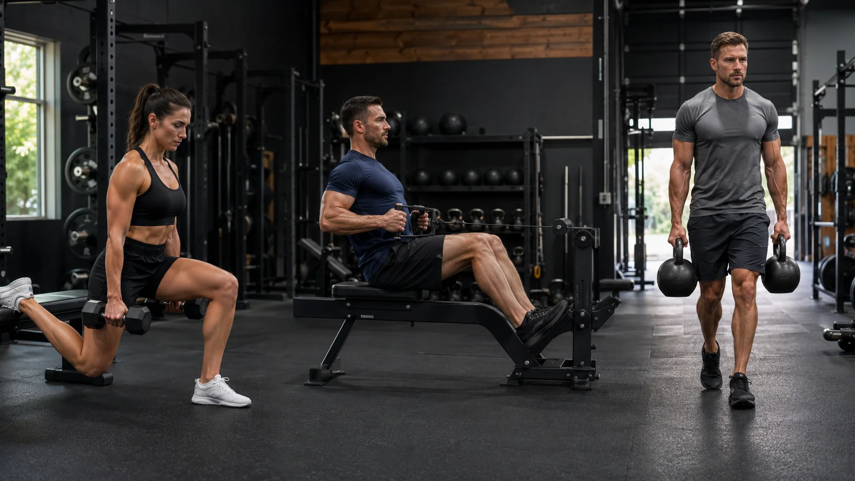 Ejercicios accesorios de fuerza con sentadilla búlgara, remo y farmer walk
