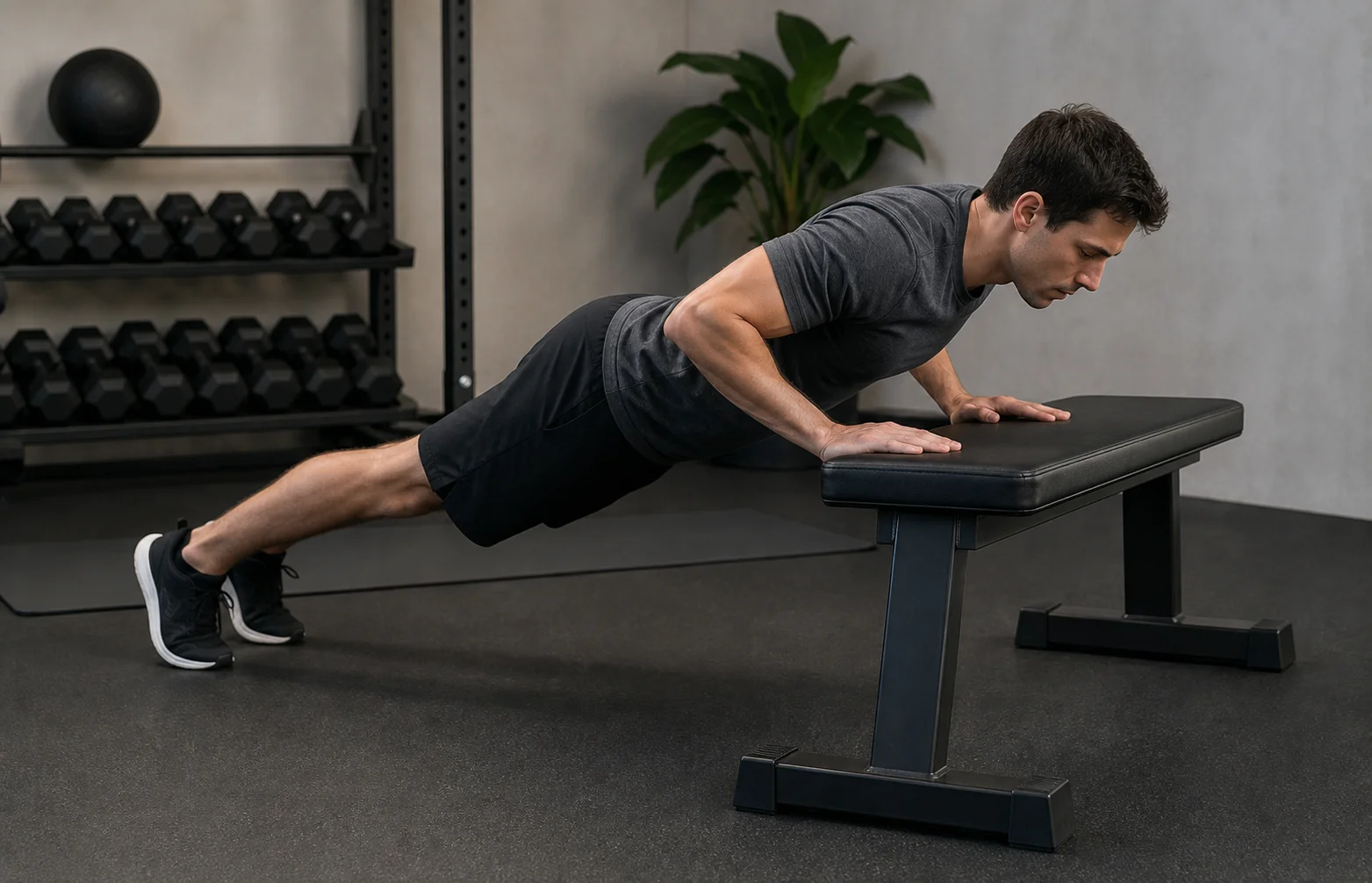 Flexión inclinada para principiantes con cuerpo alineado y apoyo estable