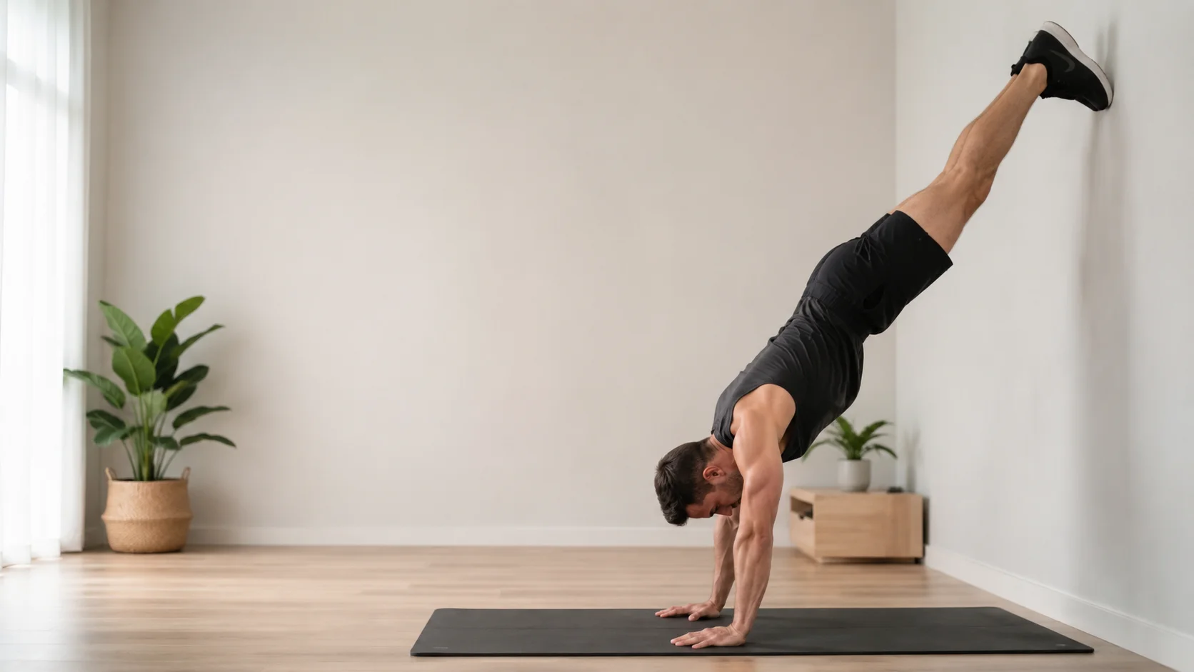 Ejercicio invertido asistido en pared para trabajar los hombros