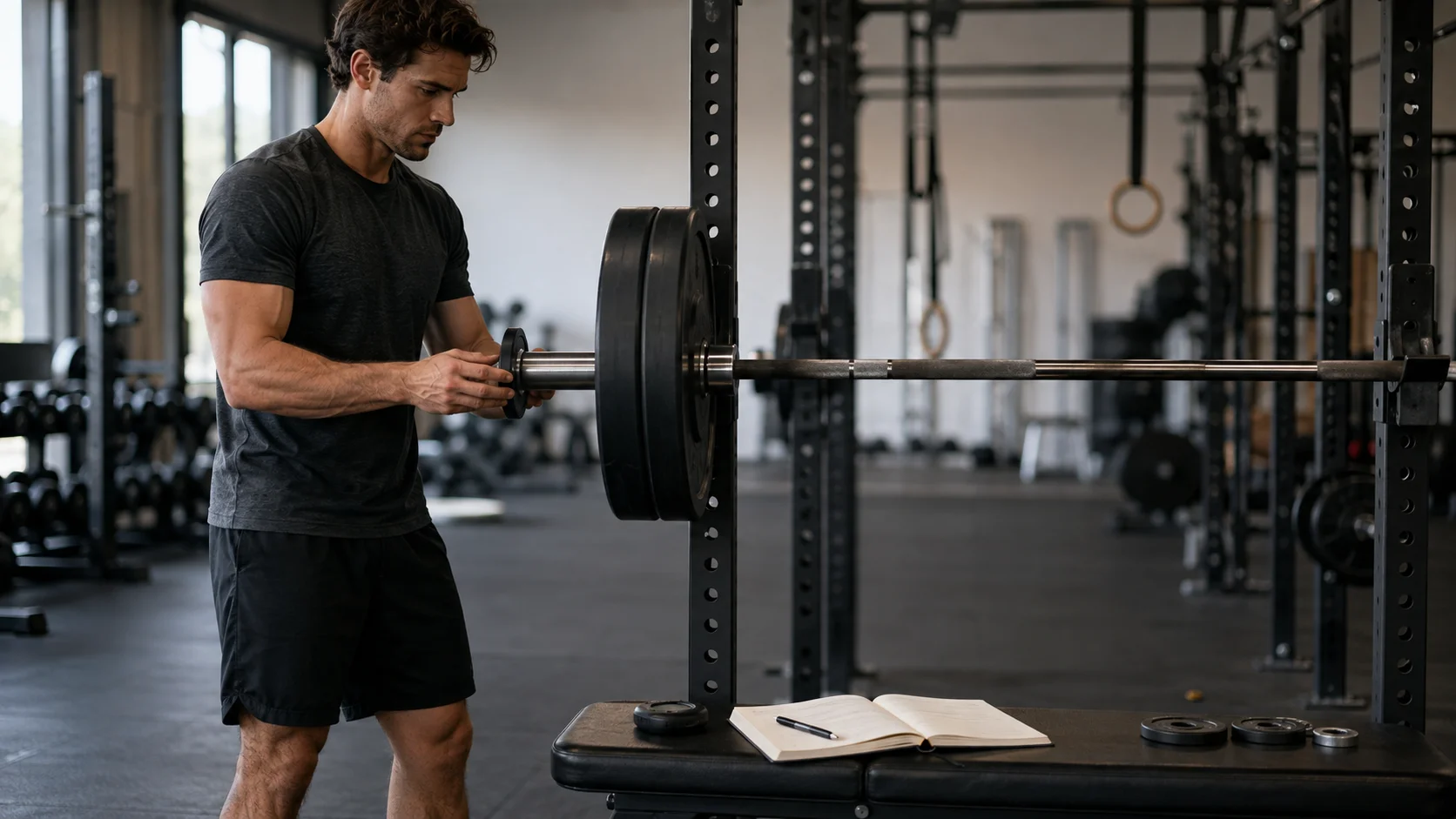 Deportista añadiendo un microdisco para progresar de forma gradual