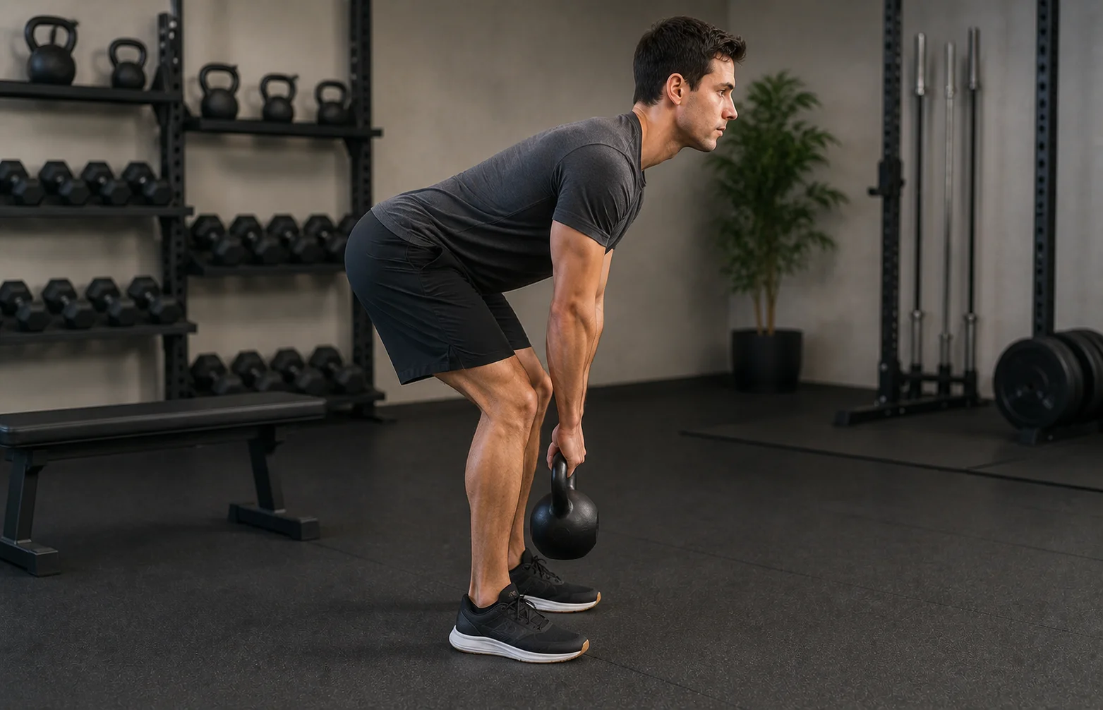 Peso muerto con kettlebell para principiantes mostrando una bisagra de cadera controlada