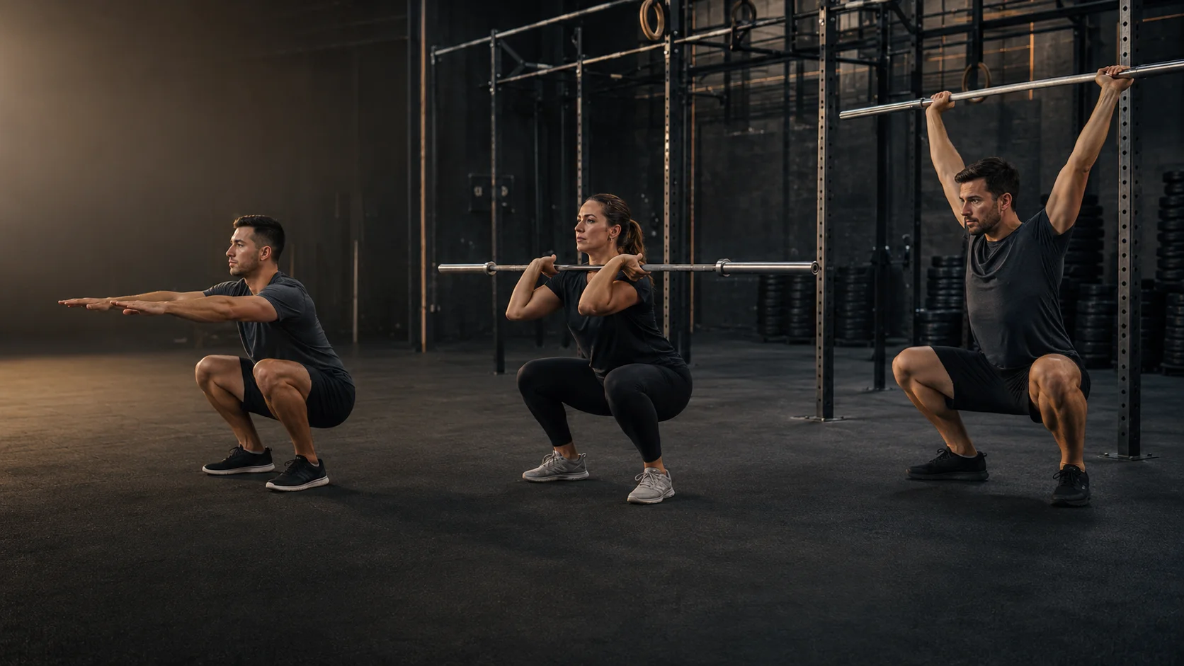 Air squat, front squat y overhead squat como movimientos fundamentales de CrossFit